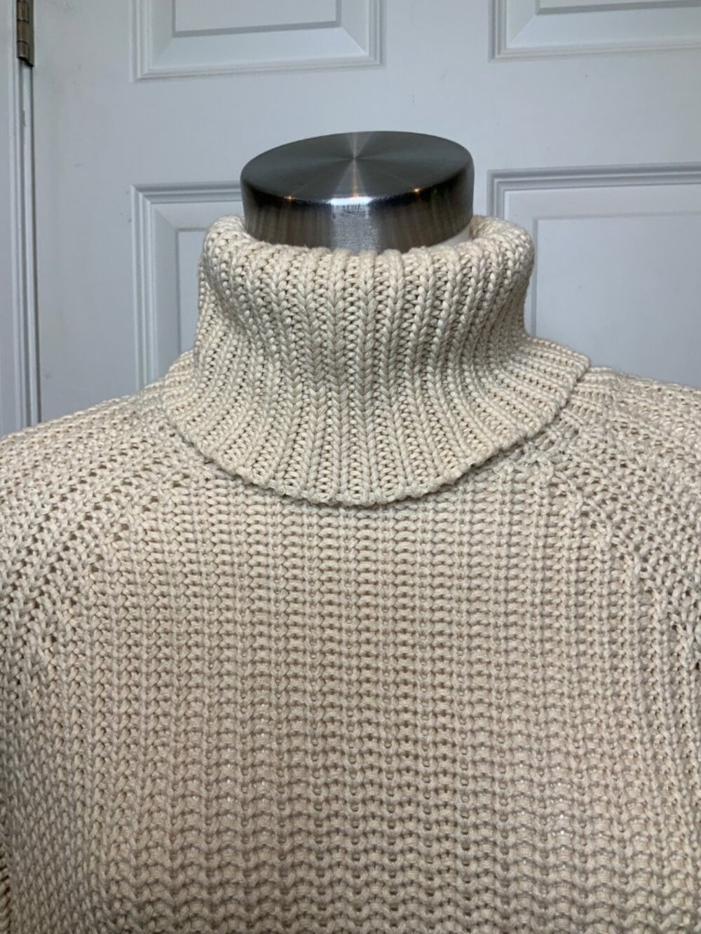 525 America Beige Chunky Knit Turtleneck Sweater, Size S